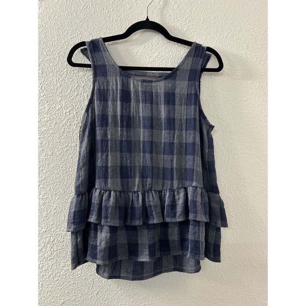 ANTHROPOLOGIE Skies Are Blue Gingham Check Layered Tank Blouse Womens S Ruffles
